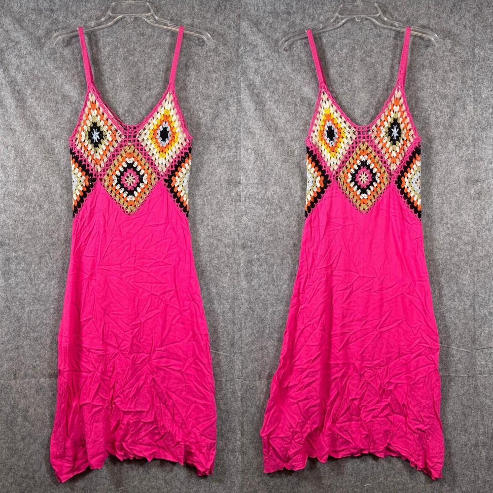 Boho Crochet Granny Square Knit Dress Med/Large Coverup Pink Cruise Festival